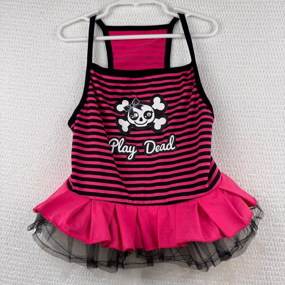 Bootique Dog Dress Size Large Pink Black Play Dead Skull Halloween Tutu 14in